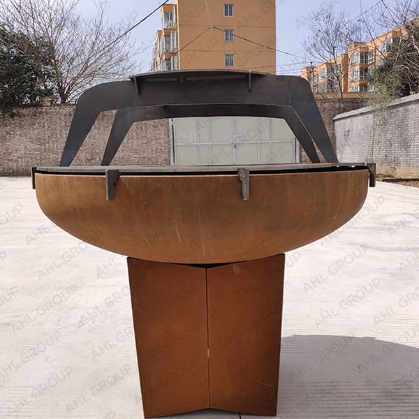 Wood Fired Corten Steel Fireplace Grill With Grill Ring